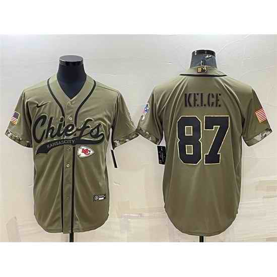 Men Kansas City Chiefs #87 Travis Kelce 2022 Olive Salute To Service Cool Base Stitched Baseball Jersey->kansas city chiefs->NFL Jersey