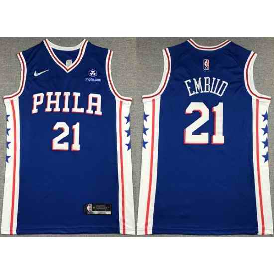 Men's Philadelphia 76ers #21 Joel Embiid Royal 75th Anniversary Icon Edition Swingman Stitched Jersey->phoenix suns->NBA Jersey