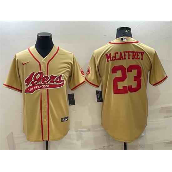 Men San Francisco 49ers #23 Christian McCaffrey Gold With Patch Cool Base Stitched Baseball Jersey->san francisco 49ers->NFL Jersey