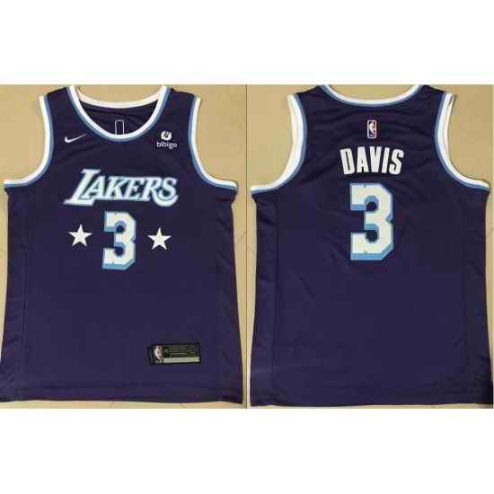 Men Los Angeles Lakers #3 Anthony Davis Bibigo Purple 75th Anniversary City Edition Stitched Jersey->golden state warriors->NBA Jersey