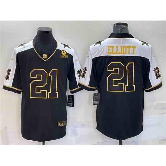 Men Dallas Cowboys #21 Ezekiel Elliott Black Gold Thanksgiving With Patch Stitched Jersey->dallas cowboys->NFL Jersey