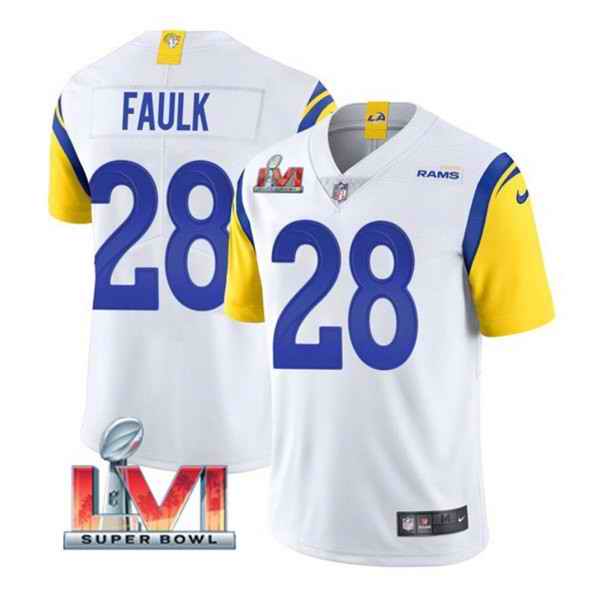 Nike Rams #28 Marshall Faulk White 2022 Super Bowl LVI Vapor Limited Jersey->los angeles rams->NFL Jersey