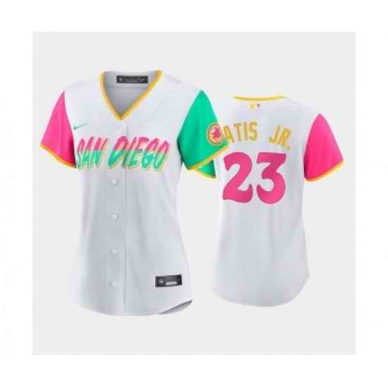 Women's San Diego Padres #23 Fernando Tatis Jr. White 2022 City Connect Cool Base Stitched Baseball Jersey->women mlb jersey->Women Jersey