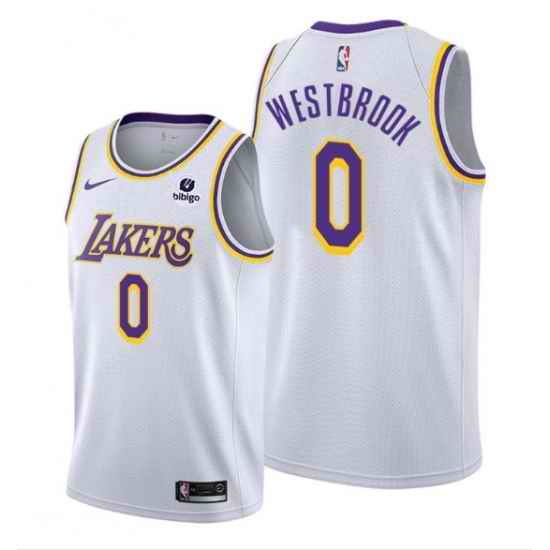 Men Los Angeles Lakers #0 Russell Westbrook Bibigo White Stitched Basketball Jersey->los angeles lakers->NBA Jersey
