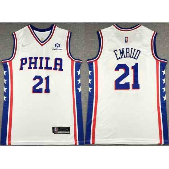 Men's Philadelphia 76ers #21 Joel Embiid White 75th Anniversary Association Edition Swingman Stitched Jersey->phoenix suns->NBA Jersey
