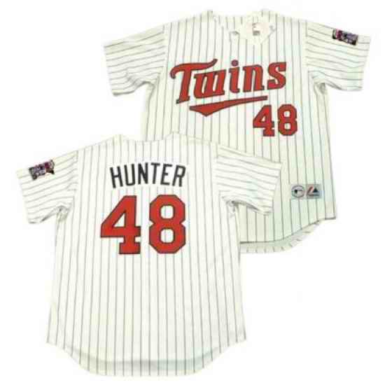 Men Twins Torii Hunter White Pinstripe Stitched MLB Jersey->houston astros->MLB Jersey