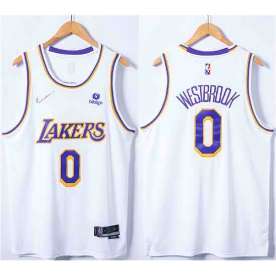 Men's Los Angeles Lakers #0 Russell Westbrook 75th Anniversary Bibigo White Stitched Basketball Jersey->chicago bulls->NBA Jersey