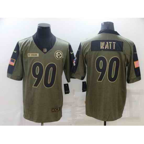 Men Pittsburgh Steelers T.J. Watt Nike Olive 2021 Salute To Service Limited Player Jersey->new england patriots->NFL Jersey