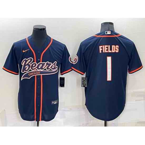 Men Chicago Bears #1 Justin Fields Navy Cool Base Stitched Baseball Jersey->buffalo bills->NFL Jersey