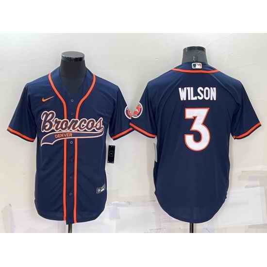 Men Denver Broncos #3 Russell Wilson Navy Cool Base Stitched Baseball Jersey->dallas cowboys->NFL Jersey