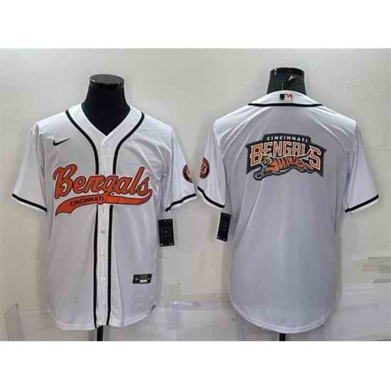 Men Cincinnati Bengals White Team Big Logo With Patch Cool Base Stitched Baseball Jersey->dallas cowboys->NFL Jersey