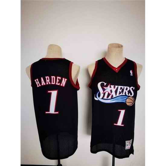 Men Philadelphia 76ers #1 James Harden Mitchell Ness Black Classics Stitched Basketball Jersey->philadelphia 76ers->NBA Jersey