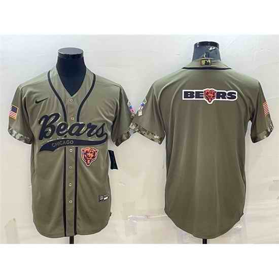 Men Chicago Bears Olive 2022 Salute To Service Team Big Logo Cool Base Stitched Baseball Jersey II->chicago bears->NFL Jersey