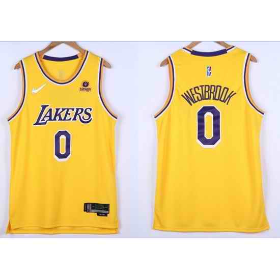 Men Los Angeles Lakers Russell Westbrook #0 Yellow 75th Anniversary White Stitched Jersey->los angeles lakers->NBA Jersey