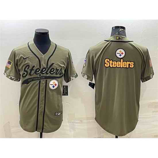 Men Pittsburgh Steelers Blank Olive Salute To Service Team Big Logo Cool Base Stitched Baseball Jersey->san francisco 49ers->NFL Jersey