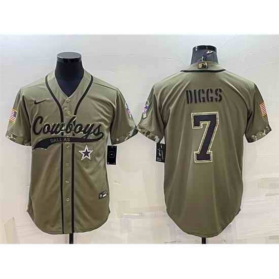 Men Dallas Cowboys #7 Trevon Diggs 2022 Olive Salute To Service Cool Base Stitched Baseball Jersey->dallas cowboys->NFL Jersey