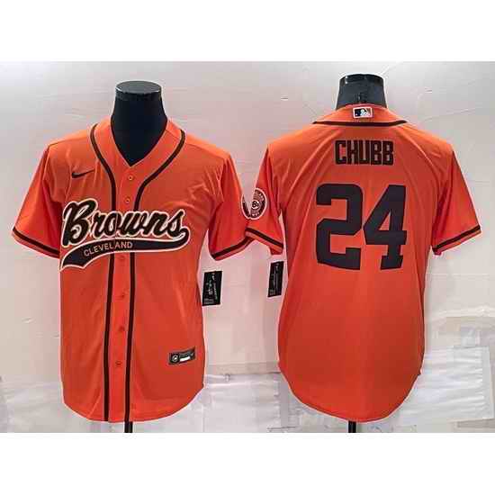 Men Cleveland Browns #24 Nick Chubb Orange Cool Base Stitched Baseball Jersey->buffalo bills->NFL Jersey