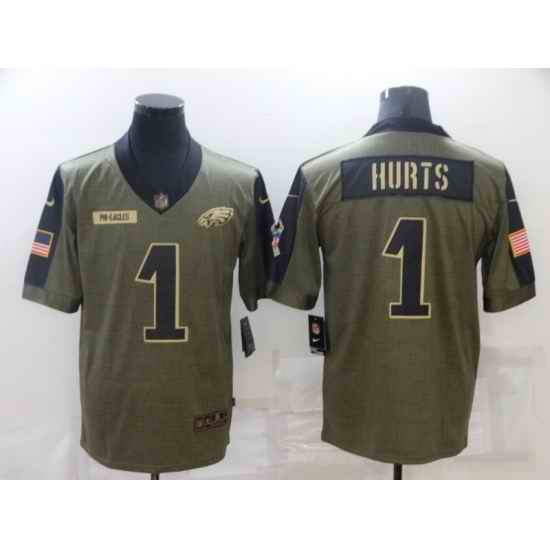 Men's Philadelphia Eagles #1 Jalen Hurts Nike Olive 2021 Salute To Service Limited Jersey->buffalo bills->NFL Jersey