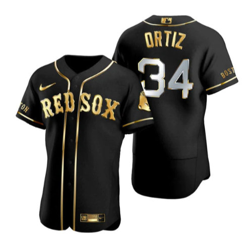 Men's Boston Red Sox #34 David Ortiz Black/Gold Flex base Stitched Baseball Jersey->san diego padres->MLB Jersey