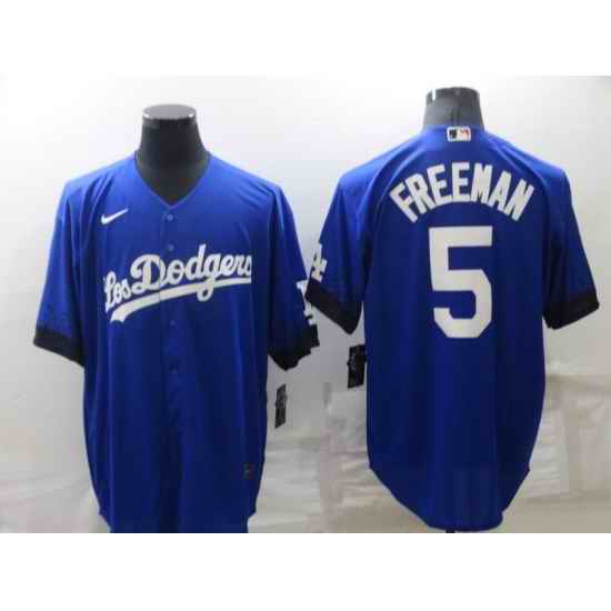 Men's Los Angeles Dodgers #5 Freddie Freeman Blue 2022 City Connect Cool Base Stitched Jersey->los angeles dodgers->MLB Jersey