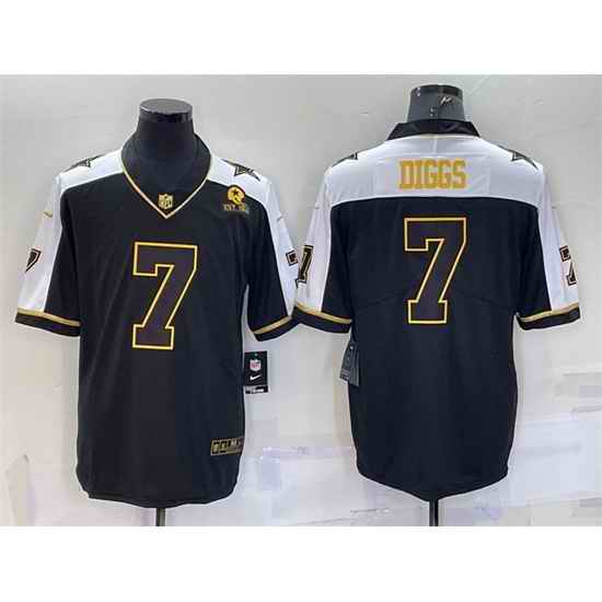 Men Dallas Cowboys #7 Trevon Diggs Black Gold Thanksgiving With Patch Stitched Jersey->dallas cowboys->NFL Jersey