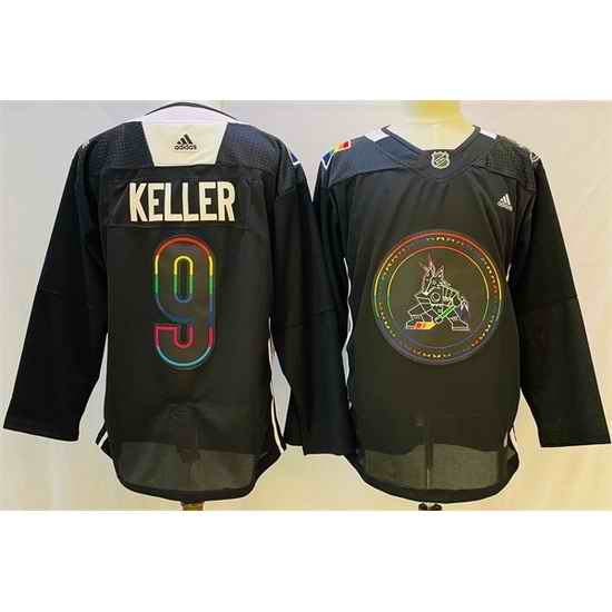 Men Arizona Coyotes #9 Clayton Keller 2022 Black Pride Night Stitched Jersey->anaheim ducks->NHL Jersey