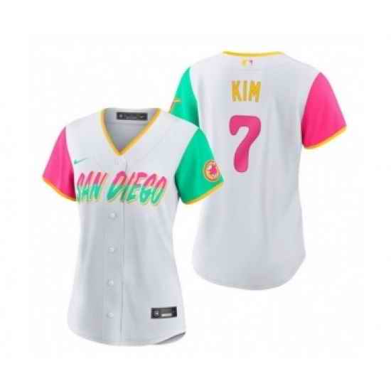 Women's San Diego Padres #7 Ha Seong Kim White 2022 City Connect Cool Base Stitched Baseball Jersey->women mlb jersey->Women Jersey