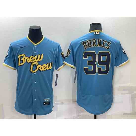 Men Milwaukee Brewers #39 Corbin Burnes 2022 Powder Blue City Connect Flex Base Stitched Jersey->new york mets->MLB Jersey