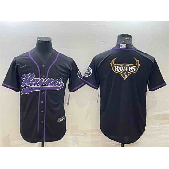 Men Baltimore Ravens Black Team Big Logo With Patch Cool Base Stitched Baseball Jersey->baltimore ravens->NFL Jersey