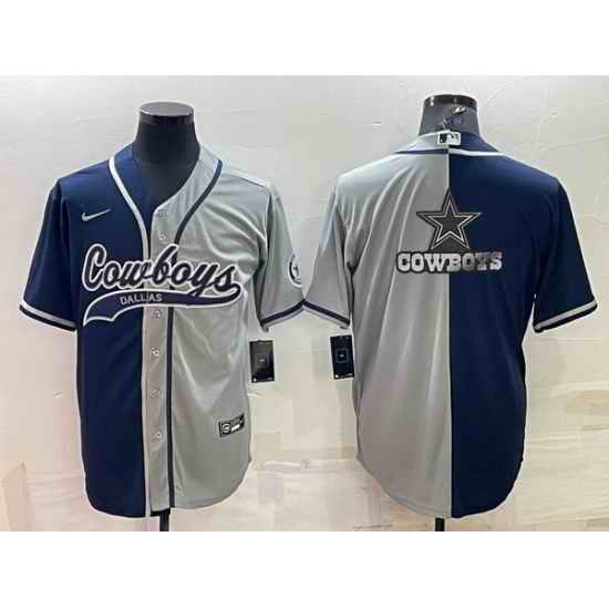 Men Dallas Cowboys Navy Grey Split Team Big Logo With Patch Cool Base Stitched Baseball Jersey->detroit lions->NFL Jersey