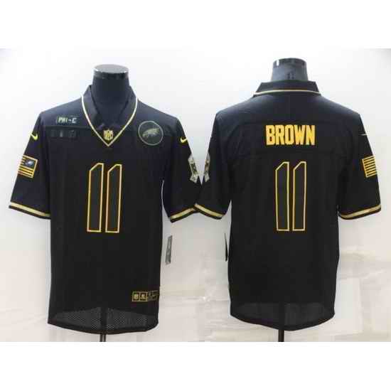 Men Philadelphia Eagles #11 A J Brown Black Gold Salute To Service Limited Stitched jerseyy->cleveland browns->NFL Jersey