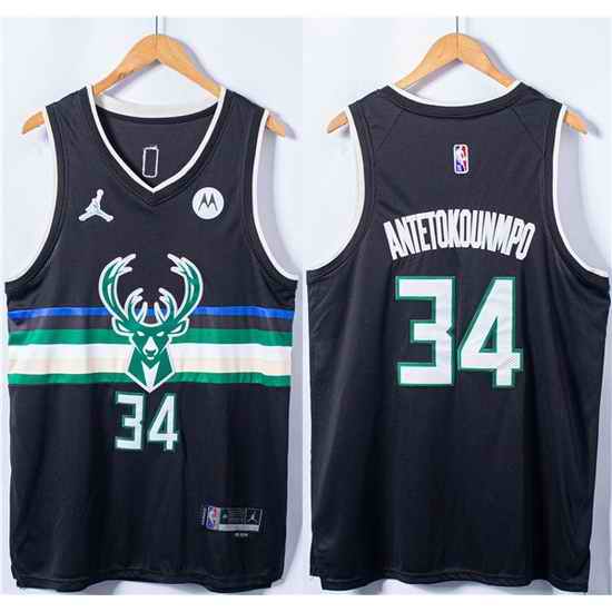 Men Milwaukee Bucks #34 Giannis Antetokounmpo Black Stitched Basketball Jersey->san antonio spurs->NBA Jersey