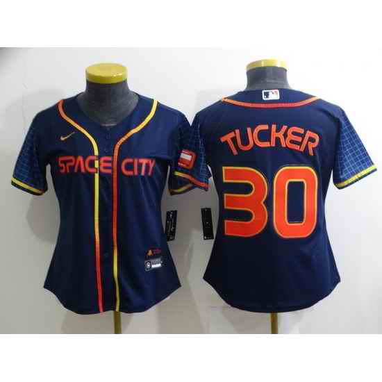 Women's Houston Astros #30 Kyle Tucker 2022 Navy Blue City Connect Cool Base Stitched Jersey->women mlb jersey->Women Jersey