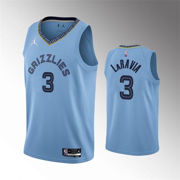 Men's Memphis Grizzlies #3 Jake LaRavia 75th Anniversary Statement Edition Light Blue Stitched Basketball Jersey->miami heat->NBA Jersey