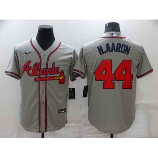 Men's Nike Atlanta Braves #44 Hank Aaron Gray Jersey->atlanta braves->MLB Jersey