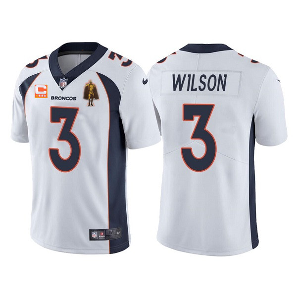 Men's Denver Broncos #3 Russell Wilson White With C Patch & Walter Payton Patch Limited Stitched Jersey->dallas cowboys->NFL Jersey