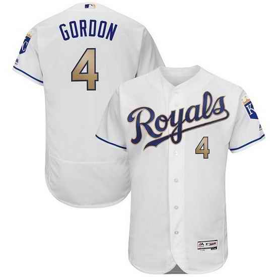 Men Kansas City Royals #4 Alex Gordon White Gold Flex Base Stitched jersey->houston astros->MLB Jersey