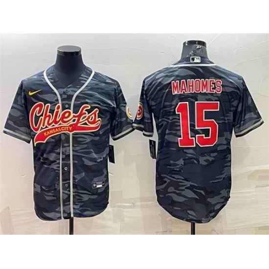 Men Kansas City Chiefs Blank #15 Patrick Mahomes Grey Navy Camo With Patch Cool Base Stitched Baseball Jersey->houston texans->NFL Jersey