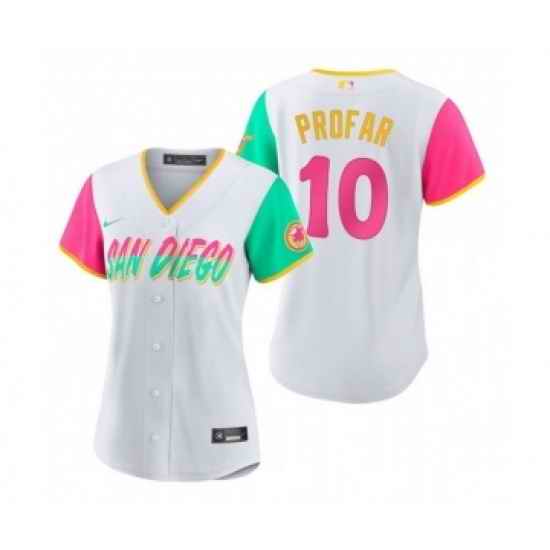 Women's San Diego Padres #10 Jurickson Profar White 2022 City Connect Cool Base Stitched Baseball Jersey->women mlb jersey->Women Jersey