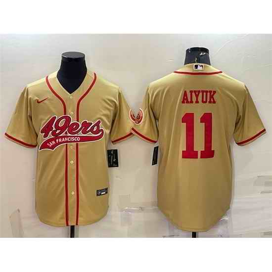 Men San Francisco 49ers #11 Brandon Aiyuk Gold With Patch Cool Base Stitched Baseball Jersey->san francisco 49ers->NFL Jersey