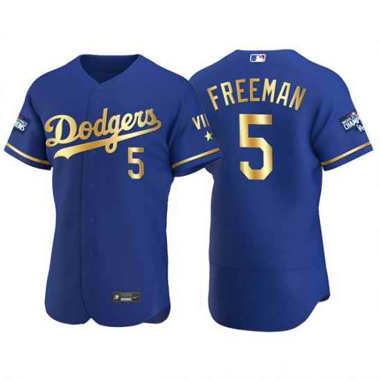 Men's Los Angeles Dodgers #5 Freddie Freeman Royal Golden Flex Base Stitched Jersey->los angeles dodgers->MLB Jersey