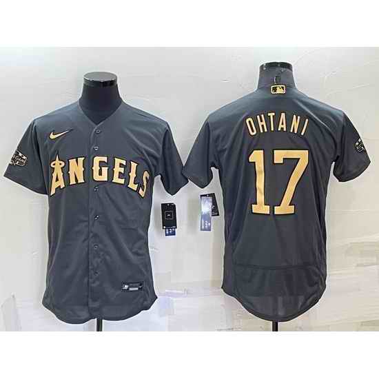 Men Los Angeles Angels #17 Shohei Ohtani 2022 All Star Charcoal Flex Base Stitched Jersey->houston astros->MLB Jersey