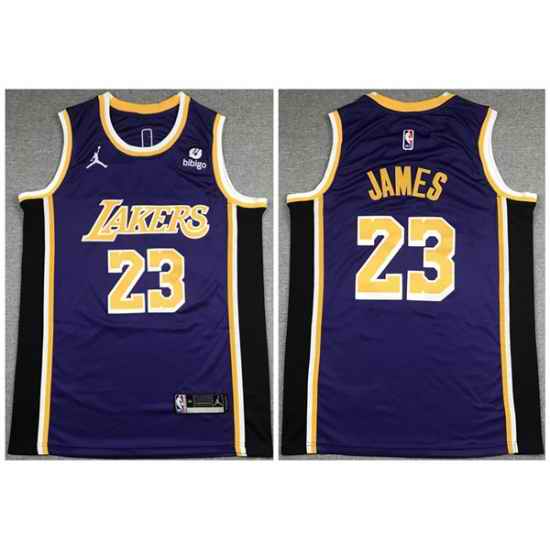 Men Los Angeles Lakers #23 LeBron James Bibigo Purple Stitched Basketball Jersey->los angeles lakers->NBA Jersey