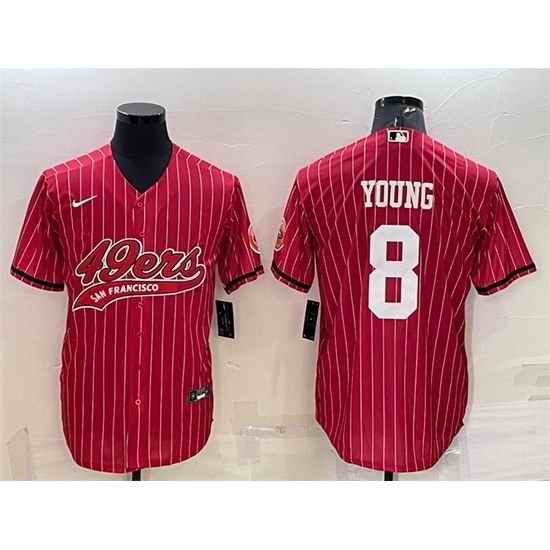 Men San Francisco 49ers #8 Steve Young Red With Patch Cool Base Stitched Baseball Jersey->san francisco 49ers->NFL Jersey