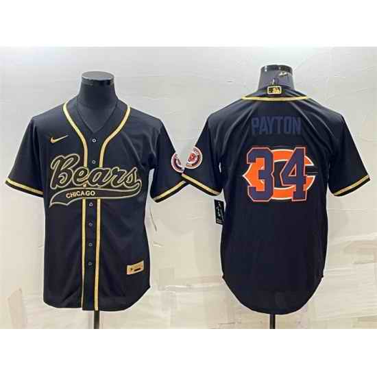 Men Chicago Bears #34 Walter Payton Black Gold Team Big Logo With Patch Cool Base Stitched Baseball Jersey->cincinnati bengals->NFL Jersey