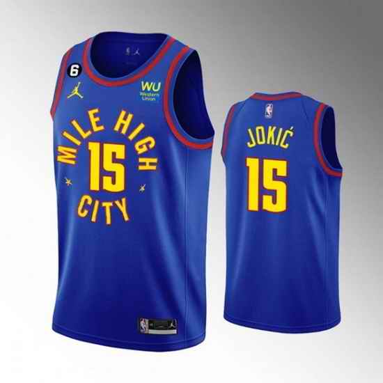 Men Denver Nuggets #15 Nikola Jokic With Memorial PatchBlue 2022 23 Statement Edition Stitched Jersey->chicago bulls->NBA Jersey