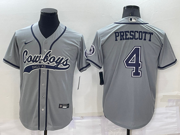 Men's Dallas Cowboys #4 Dak Prescott Grey Cool Base Stitched Baseball Jersey->dallas cowboys->NFL Jersey