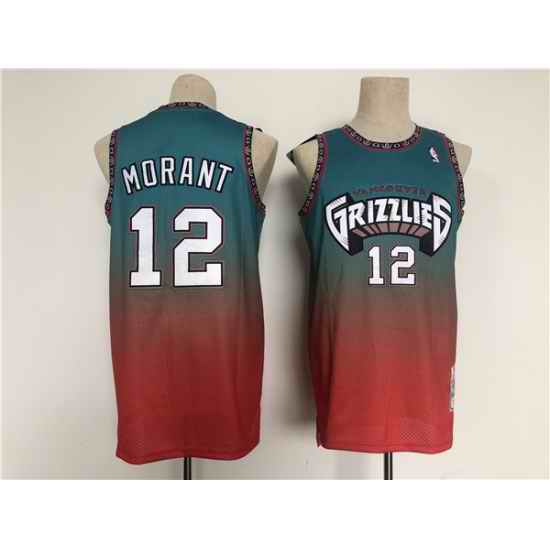 Men Memphis Grizzlies #12 Ja Morant Teal Red Throwback Stitched Jersey->memphis grizzlies->NBA Jersey