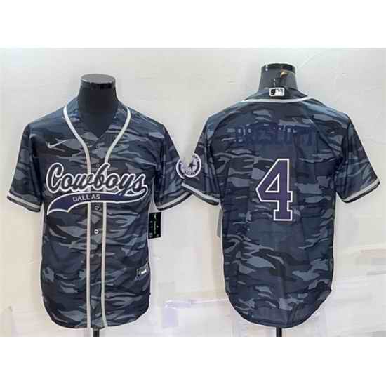 Men Dallas Cowboys #4 Dak Prescott Grey Navy Camo With Patch Cool Base Stitched Baseball Jersey->detroit lions->NFL Jersey