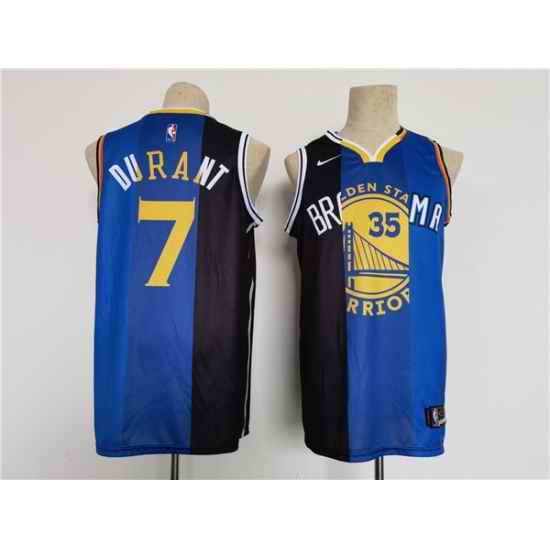 Men's Brooklyn Nets Thunder Warriors #7 Kevin Durant White Blue Black Splite Throwback Basketball Jersey->charlotte hornets->NBA Jersey